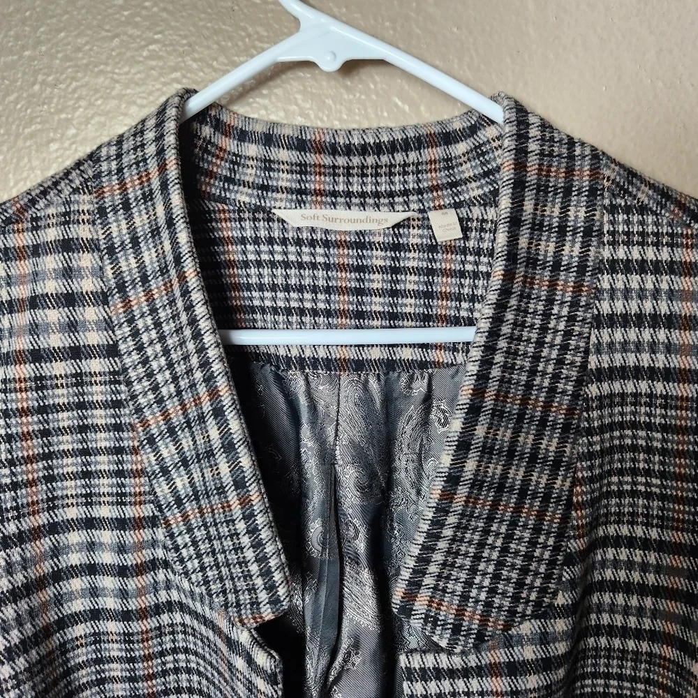 Soft Surroundings St. James Jacket Blazer Open Front in Houndstooth Plaid-Size M